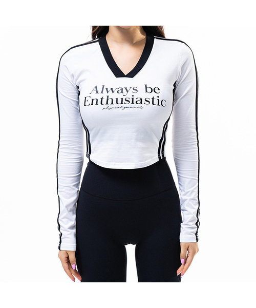 PHYSICAL GARMENTS（フィジカルガーメンツ）の「P5022 ウーマンラインVネッククロップ長袖 [3カラー]（Tシャツ/カットソー・レディース・ホワイト/ブラック/ベージュ・SMALL/MEDIUM）」の2枚目の写真