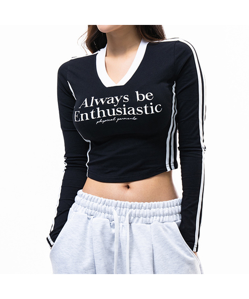 PHYSICAL GARMENTS（フィジカルガーメンツ）の「P5022 ウーマンラインVネッククロップ長袖 [3カラー]（Tシャツ/カットソー・レディース・ホワイト/ブラック/ベージュ・SMALL/MEDIUM）」の3枚目の写真
