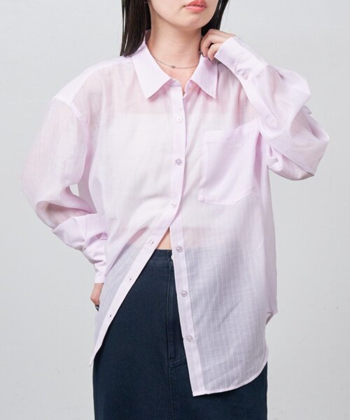 Kastane(カスタネ)の「【一部店舗限定】B シアーストライプシャツ(シャツ/ブラウス・レディース・ピンク/サックスブルー・FREE)」の2枚目の写真