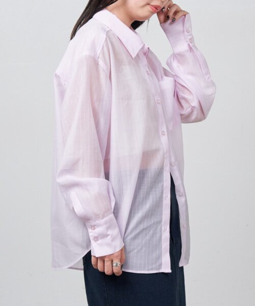 Kastane(カスタネ)の「【一部店舗限定】B シアーストライプシャツ(シャツ/ブラウス・レディース・ピンク/サックスブルー・FREE)」の14枚目の写真