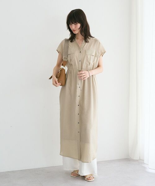 YECCA VECCA（イェッカヴェッカ）の「【接触冷感】ミリタリースキッパーシャツワンピース（シャツワンピース・レディース・ベージュ/カーキ/チャコールグレー・FREE）」の10枚目の写真