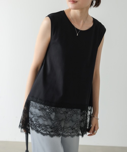 Bab(バブ)の「レース切り替えカットソー(Tシャツ/カットソー・レディース・オフホワイト/ブラック・FREE)」の12枚目の写真
