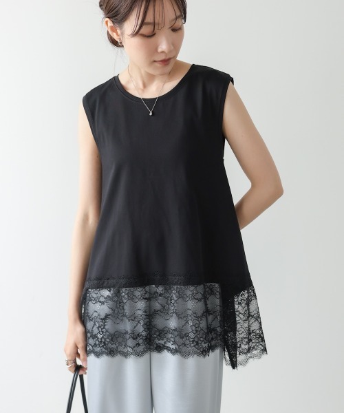 Bab(バブ)の「レース切り替えカットソー(Tシャツ/カットソー・レディース・オフホワイト/ブラック・FREE)」の10枚目の写真