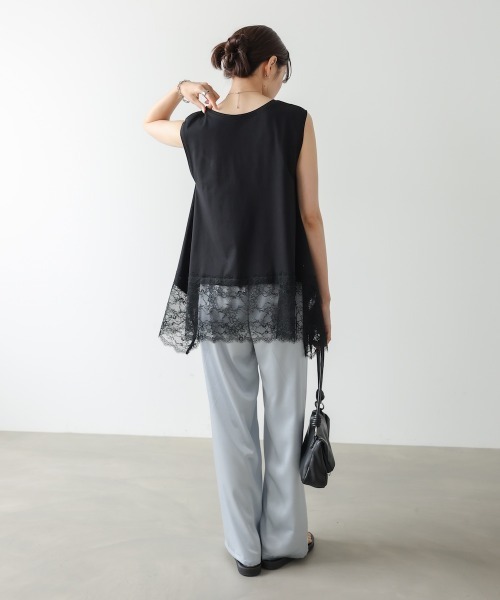 Bab(バブ)の「レース切り替えカットソー(Tシャツ/カットソー・レディース・オフホワイト/ブラック・FREE)」の4枚目の写真