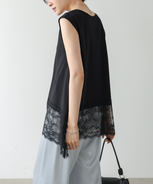Bab(バブ)の「レース切り替えカットソー(Tシャツ/カットソー・レディース・オフホワイト/ブラック・FREE)」の3枚目の写真