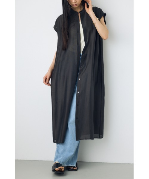 AZUL by moussy（アズールバイマウジー）の「フレンチスリーブロングシャツワンピース（シャツワンピース・レディース・ライトグレー/ブラウン/ライトブラック・SMALL/MEDIUM）」の4枚目の写真