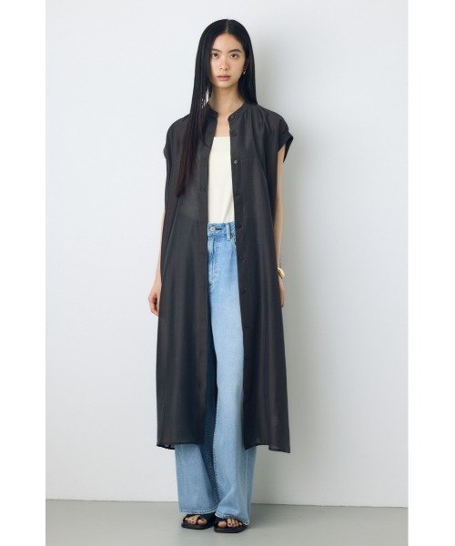 AZUL by moussy（アズールバイマウジー）の「フレンチスリーブロングシャツワンピース（シャツワンピース・レディース・ライトグレー/ブラウン/ライトブラック・SMALL/MEDIUM）」の7枚目の写真