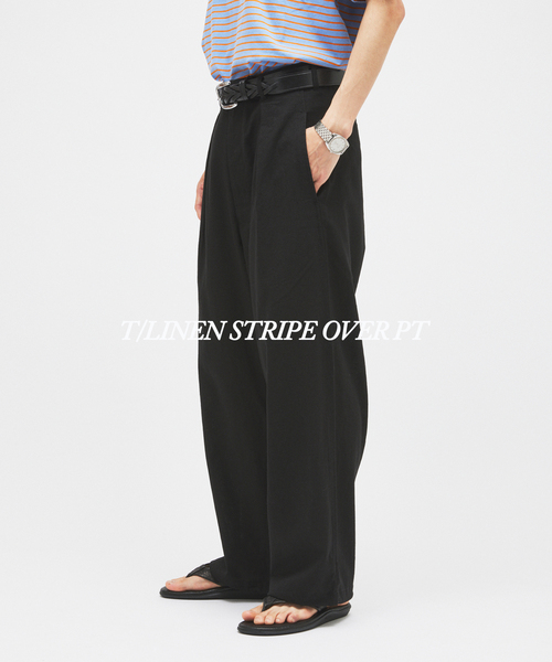 JOURNAL STANDARD(ジャーナルスタンダード)の「リネン ポリ ストライプ オーバー パンツ(スラックス・メンズ・チャコールグレー/ブラック/ベージュ/ネイビー/ブラック系その他・SMALL/MEDIUM/LARGE)」の1枚目の写真