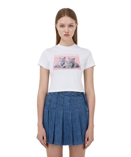 ITZAVIBE（イッザバイブ）の「[i-ts21-005]スリーキャッツクロップTシャツ_ホワイト（Tシャツ/カットソー・レディース・その他・SMALL/X-SMALL）」の2枚目の写真