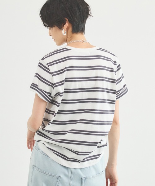 BARNYARDSTORM(バンヤードストーム)の「BARNYARDSTORM / WボーダーコットンTシャツ/マシンウォッシャブル(Tシャツ/カットソー・レディース・ホワイト/ネイビー・S/M)」の6枚目の写真