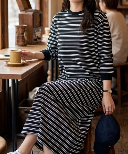 umune(ウムネ)の「ゆるっとシルエットがたまらない♪大人可愛いカジュアルなボーダー柄ロングワンピース(ワンピース・レディース・オフホワイト/ブラック・FREE)」の9枚目の写真