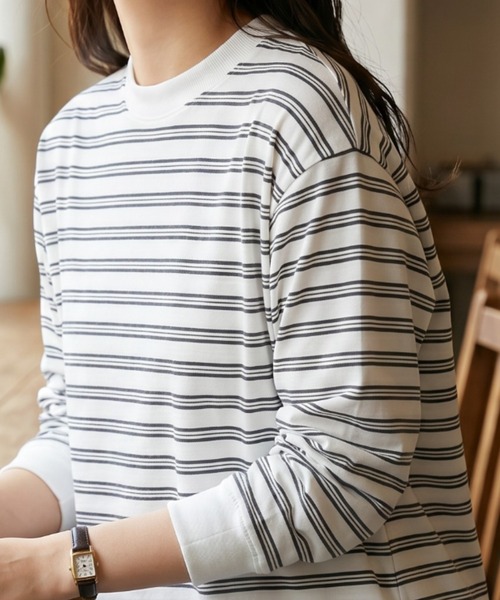 umune(ウムネ)の「ゆるっとシルエットがたまらない♪大人可愛いカジュアルなボーダー柄ロングワンピース(ワンピース・レディース・オフホワイト/ブラック・FREE)」の16枚目の写真