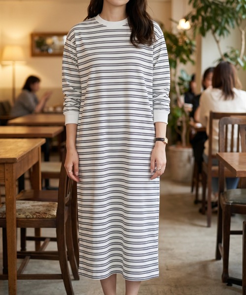 umune(ウムネ)の「ゆるっとシルエットがたまらない♪大人可愛いカジュアルなボーダー柄ロングワンピース(ワンピース・レディース・オフホワイト/ブラック・FREE)」の10枚目の写真