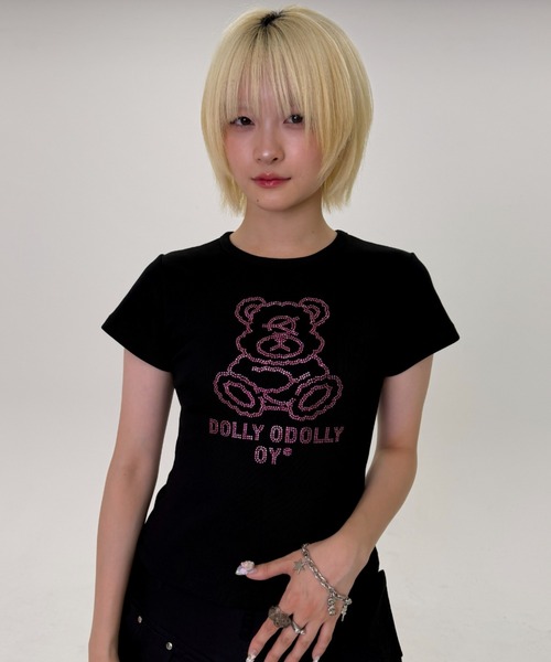 OY(オーワイ)の「『OY/オーワイ』RHINESTONE ODOLLY CROP TEE/ラインストーンオードリークロップ Tシャツ(Tシャツ/カットソー・レディース・ブラック・FREE)」の1枚目の写真