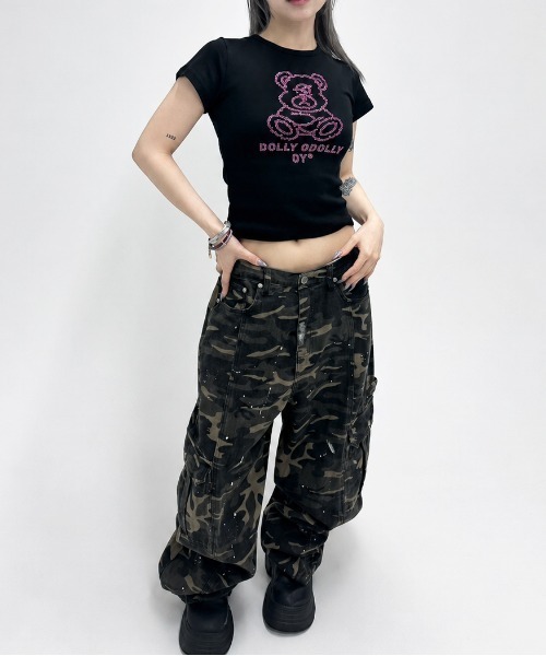 OY(オーワイ)の「『OY/オーワイ』RHINESTONE ODOLLY CROP TEE/ラインストーンオードリークロップ Tシャツ(Tシャツ/カットソー・レディース・ブラック・FREE)」の5枚目の写真
