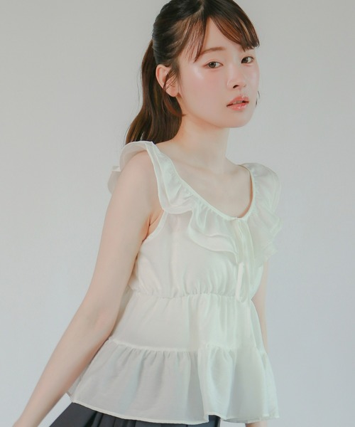 mic by Olu.（ミックバイオルドット）の「＜ ZOZOTOWN限定 ＞ティアードノースリーブブラウス（シャツ/ブラウス・レディース・ベビーピンク/ライトブルー/ホワイト・FREE）」の2枚目の写真