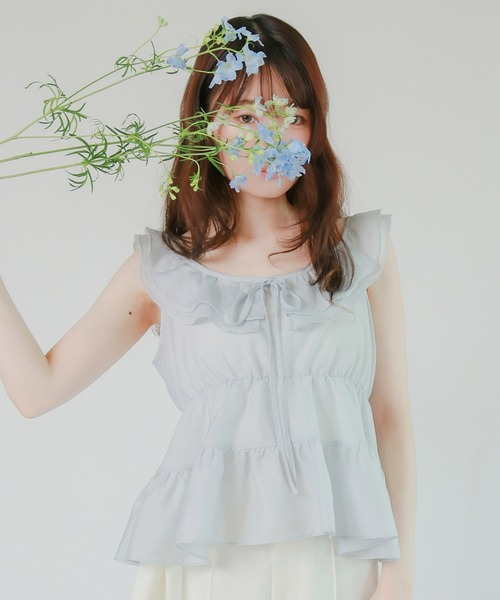 mic by Olu.（ミックバイオルドット）の「＜ ZOZOTOWN限定 ＞ティアードノースリーブブラウス（シャツ/ブラウス・レディース・ベビーピンク/ライトブルー/ホワイト・FREE）」の3枚目の写真