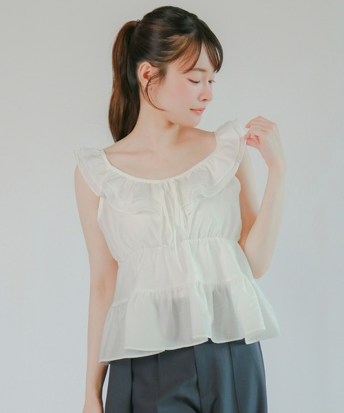 mic by Olu.（ミックバイオルドット）の「＜ ZOZOTOWN限定 ＞ティアードノースリーブブラウス（シャツ/ブラウス・レディース・ベビーピンク/ライトブルー/ホワイト・FREE）」の15枚目の写真