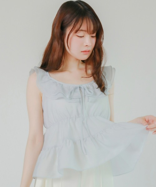 mic by Olu.（ミックバイオルドット）の「＜ ZOZOTOWN限定 ＞ティアードノースリーブブラウス（シャツ/ブラウス・レディース・ベビーピンク/ライトブルー/ホワイト・FREE）」の7枚目の写真
