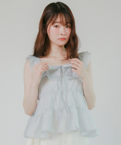mic by Olu.（ミックバイオルドット）の「＜ ZOZOTOWN限定 ＞ティアードノースリーブブラウス（シャツ/ブラウス・レディース・ベビーピンク/ライトブルー/ホワイト・FREE）」の8枚目の写真