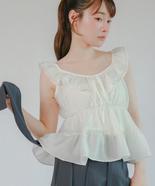 mic by Olu.（ミックバイオルドット）の「＜ ZOZOTOWN限定 ＞ティアードノースリーブブラウス（シャツ/ブラウス・レディース・ベビーピンク/ライトブルー/ホワイト・FREE）」の17枚目の写真