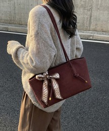 スカーフ付き 編み込み風デザイン 横長シルエット ショルダーバッグ cula1611