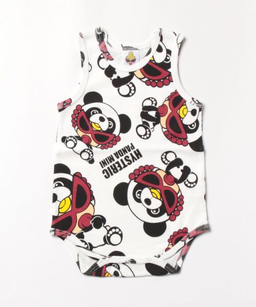 HYSTERIC MINI(ヒステリックミニ)の「PANDA MINI 総柄 ノースリーブロンパース(ロンパース・キッズ・レッド系その他/ブラック系その他/ホワイト系その他・80/70)」の1枚目の写真
