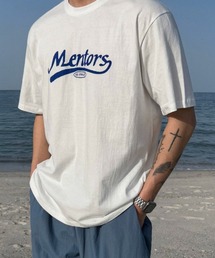 【NOWLE】スクリプトロゴ プリント 半袖 Tシャツ / ベースボール風デザイン