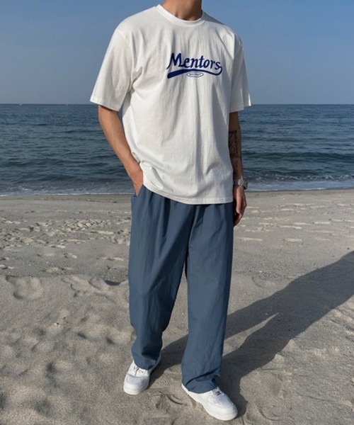NOWLE（ノウル）の「【NOWLE】スクリプトロゴ プリント 半袖 Tシャツ / ベースボール風デザイン（Tシャツ/カットソー・メンズ・ホワイト・X-LARGE/LARGE/MEDIUM）」の3枚目の写真