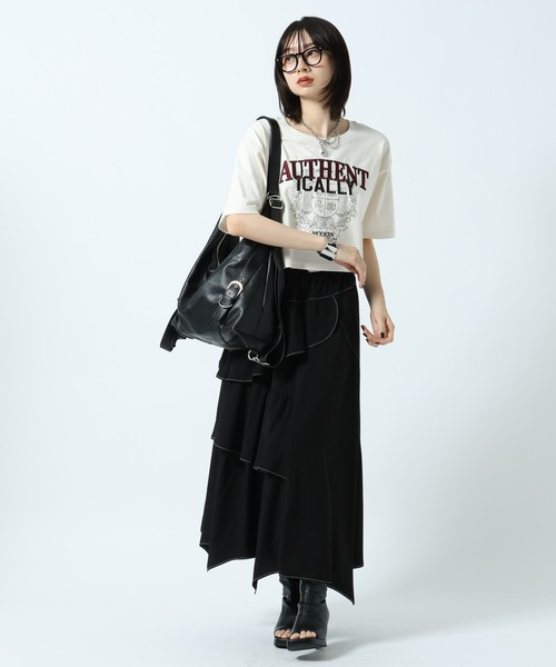 PAGEBOY（ページボーイ）の「シシュウカレッジショートTシャツ（Tシャツ/カットソー・レディース・チャコールグレー/オフホワイト・FREE）」の10枚目の写真