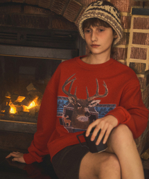 vintage deer sweatshirt_Red