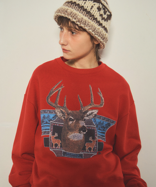 OURNOSTALGIA（アワー ノスタルジア）の「vintage deer sweatshirt_Red（スウェット・レディース・レッド・FREE）」の2枚目の写真