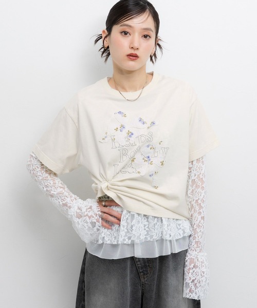 RAGEBLUE(レイジブルー)の「フラワーモチーフTシャツ(Tシャツ/カットソー・レディース・ダークグレー/オフホワイト・FREE)」の9枚目の写真