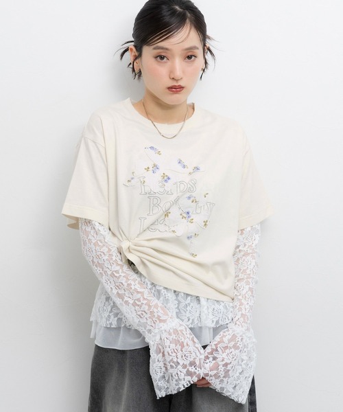 RAGEBLUE(レイジブルー)の「フラワーモチーフTシャツ(Tシャツ/カットソー・レディース・ダークグレー/オフホワイト・FREE)」の12枚目の写真