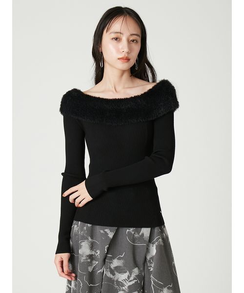 FRAY I.D(フレイアイディー)の「【ウォッシャブル】ファーライクオフショルリブニット(ニット/セーター・レディース・ブラック/ブラウン/ホワイト・F)」の4枚目の写真