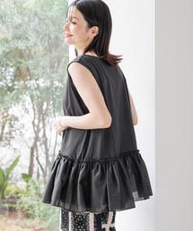 布帛ギャザー切り替えノースリーブカットソー