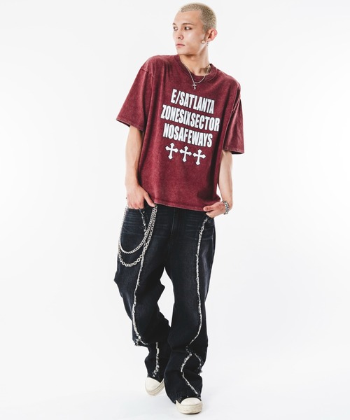 SHORT ROUND(ショートラウンド)の「SHORT ROUND/【26年春夏新作】アクセ付きブリーチビッグロゴT(Tシャツ/カットソー・メンズ・ワイン/ブラック系その他/ホワイト・MEDIUM/LARGE)」の22枚目の写真
