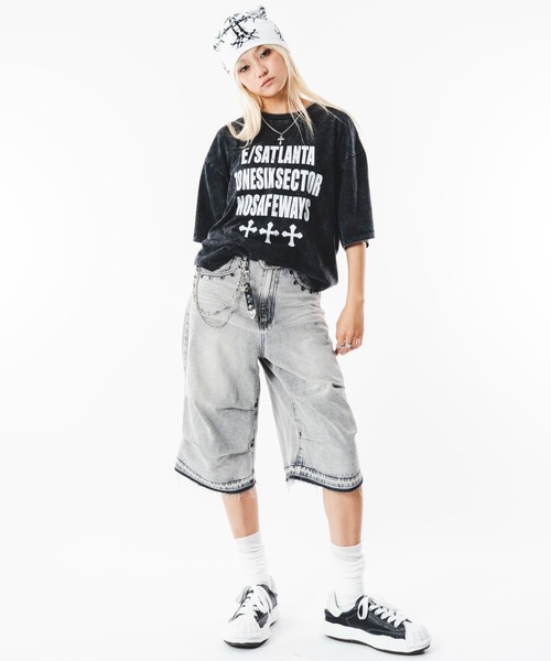 SHORT ROUND(ショートラウンド)の「SHORT ROUND/【26年春夏新作】アクセ付きブリーチビッグロゴT(Tシャツ/カットソー・メンズ・ワイン/ブラック系その他/ホワイト・MEDIUM/LARGE)」の13枚目の写真