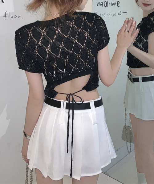 GLAMOROUS JANE(グラマラスジェーン)の「バックリボン透かし編み半袖ニット(ニット/セーター・レディース・ホワイト/ブラック・FREE)」の11枚目の写真