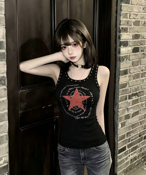 SHEPP(シープ)の「スターサークルロゴ スタッズタンクトップ ノースリーブ(タンクトップ・レディース・ブラック/ホワイト・L/M)」の22枚目の写真