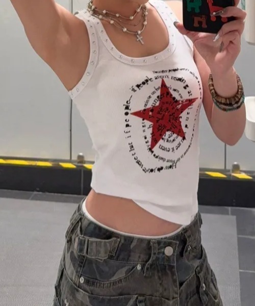 SHEPP(シープ)の「スターサークルロゴ スタッズタンクトップ ノースリーブ(タンクトップ・レディース・ブラック/ホワイト・L/M)」の5枚目の写真