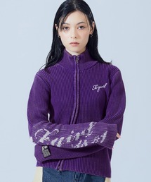 SLEEVE LOGO FADED ZIP UP KNIT TOP