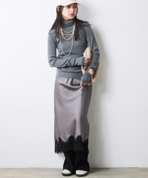 CHIC STYLE（シックスタイル）の「ライトリブタートルニット＜大きいサイズ有＞シックスタイル（ニット/セーター・レディース・グレー/ワイン/ブラック・5L/4L/3L/LL/L/M）」の14枚目の写真