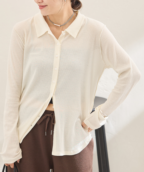 JOURNAL STANDARD(ジャーナルスタンダード)の「SHEER SKIN シャツ(Tシャツ/カットソー・レディース・ネイビー/グレー/ホワイト・FREE)」の4枚目の写真