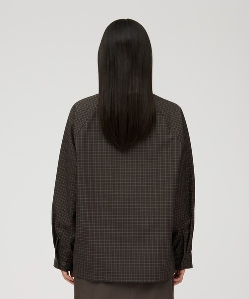 Snow Peak(スノーピーク)の「Snow Peak / Wool Reflective Grid Coverall W's ウール リフレクティブ カバーオール(ノーカラージャケット・レディース・ダークブラウン/ブラック・3/2/1)」の6枚目の写真