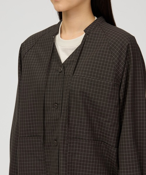 Snow Peak(スノーピーク)の「Snow Peak / Wool Reflective Grid Coverall W's ウール リフレクティブ カバーオール(ノーカラージャケット・レディース・ダークブラウン/ブラック・3/2/1)」の7枚目の写真
