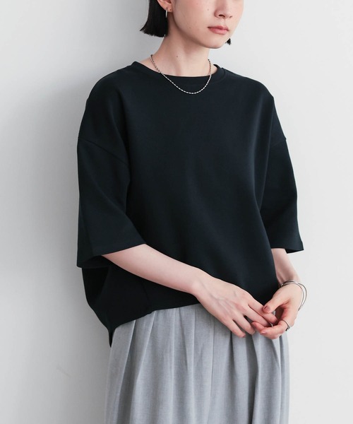 for/c(フォーシー)の「コクーンシルエットハーフスリーブトップス【サスティナブル】(Tシャツ/カットソー・レディース・ブラック/アイボリー・L/M)」の2枚目の写真