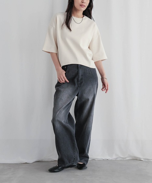 for/c(フォーシー)の「コクーンシルエットハーフスリーブトップス【サスティナブル】(Tシャツ/カットソー・レディース・ブラック/アイボリー・L/M)」の19枚目の写真