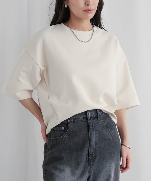 for/c(フォーシー)の「コクーンシルエットハーフスリーブトップス【サスティナブル】(Tシャツ/カットソー・レディース・ブラック/アイボリー・L/M)」の17枚目の写真
