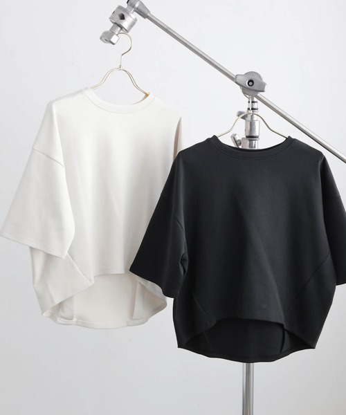 for/c(フォーシー)の「コクーンシルエットハーフスリーブトップス【サスティナブル】(Tシャツ/カットソー・レディース・ブラック/アイボリー・L/M)」の4枚目の写真